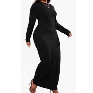 Solid Black Zipper Maxi Body Con Dress